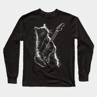 A rock and roll cat playing electric guitar | Rock Cat Long Sleeve T-Shirt